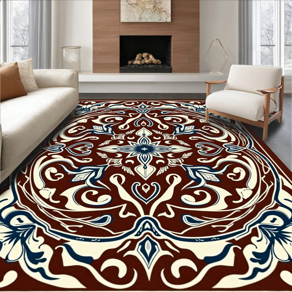 Deep Red Floral Medallion Aura Rug