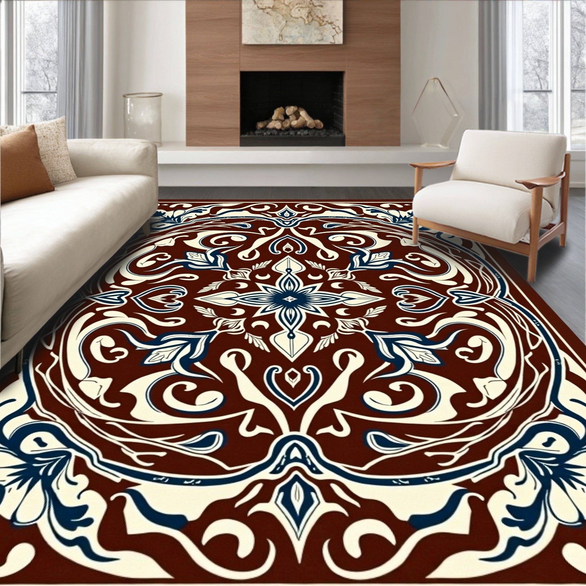 Deep Red Floral Medallion Aura Rug