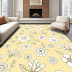 Soft Yellow Outline Floral Garden Rug