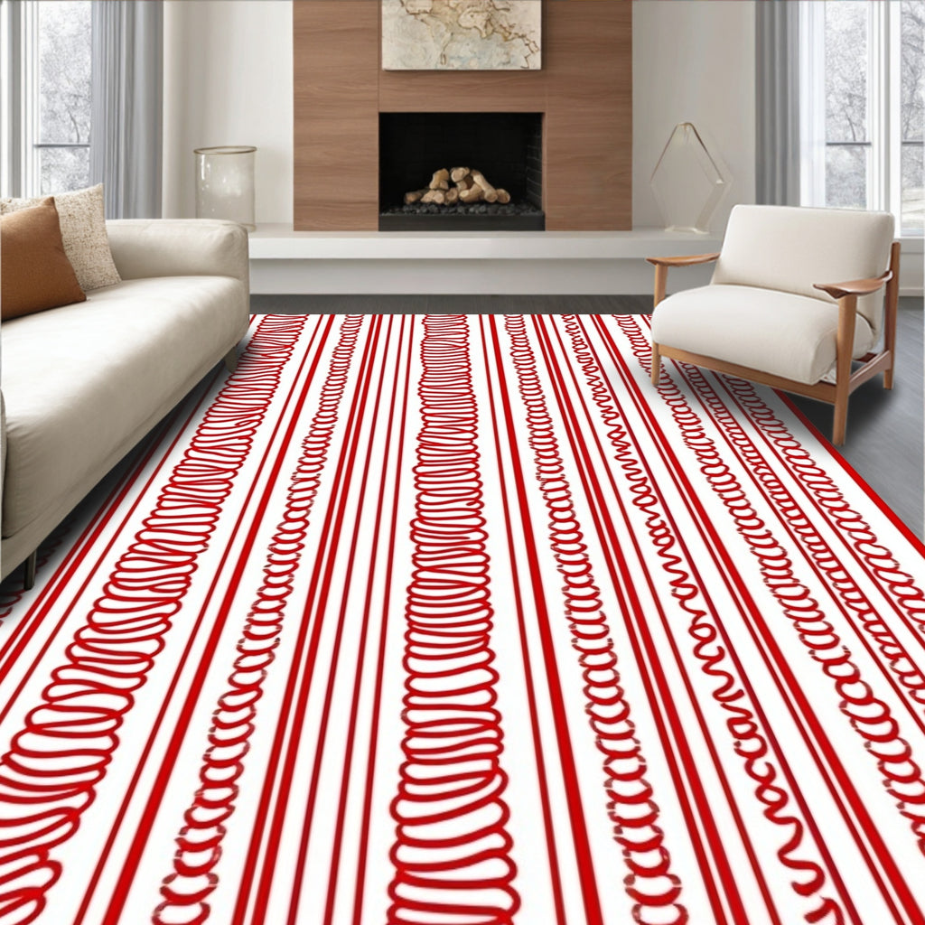 Crimson Vertical Ribbed String Rug