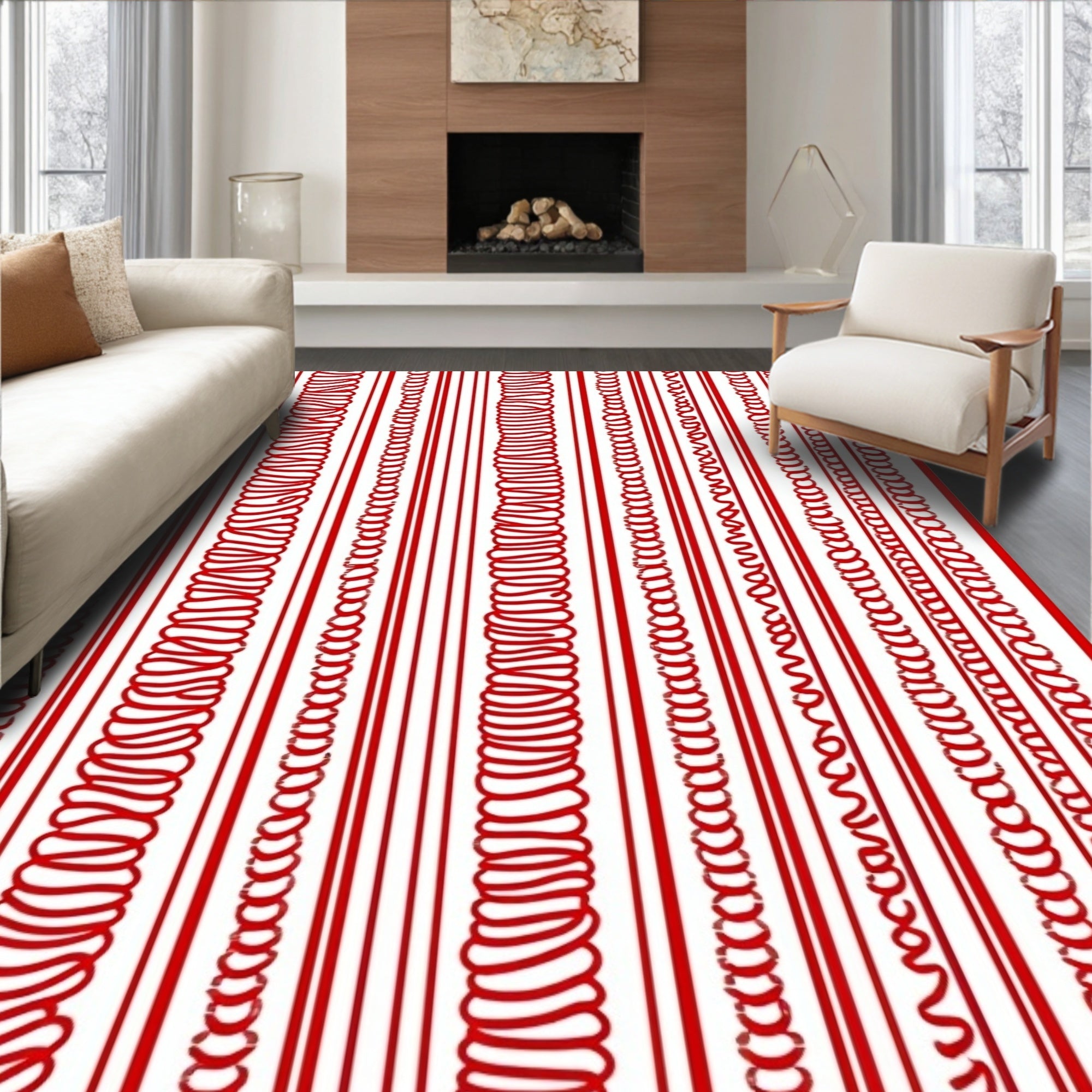 Crimson Vertical Ribbed String Rug