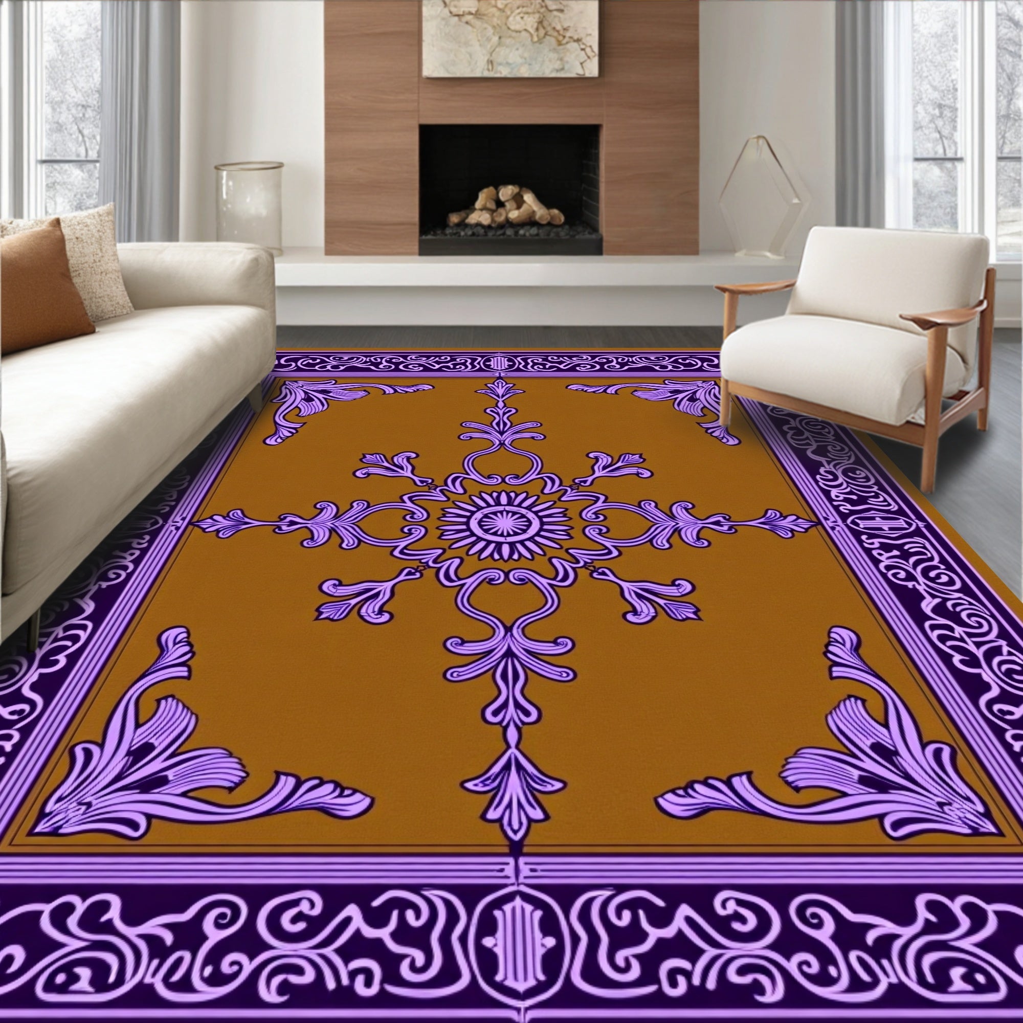Ornate Violet Golden Blossom Rug
