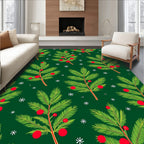 Holiday Green Red Pine Sprig Art Rug