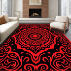Bold Crimson Mandala Symmetry Rug