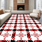 Bold Red White Houndstooth Snowflake Rug