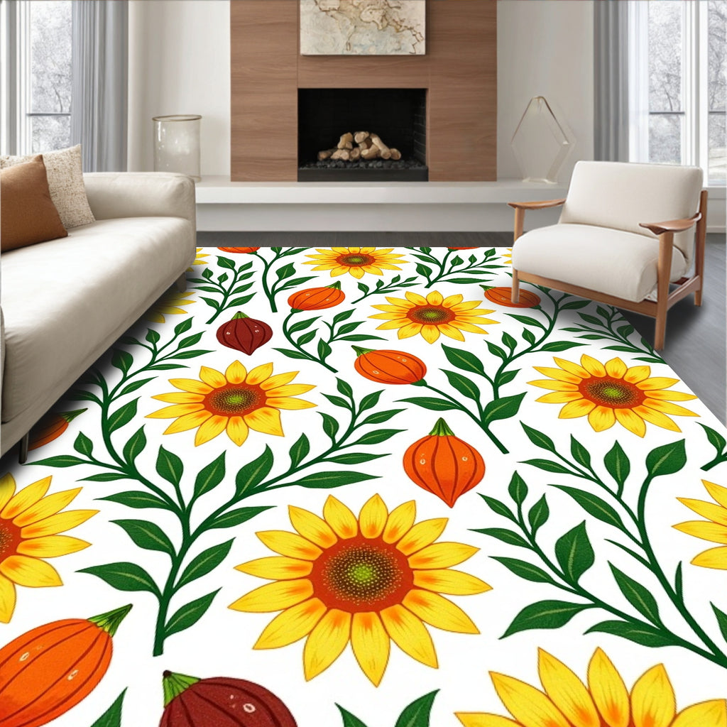 Sunny Sunflower Pumpkin Garden Whimsy Rug