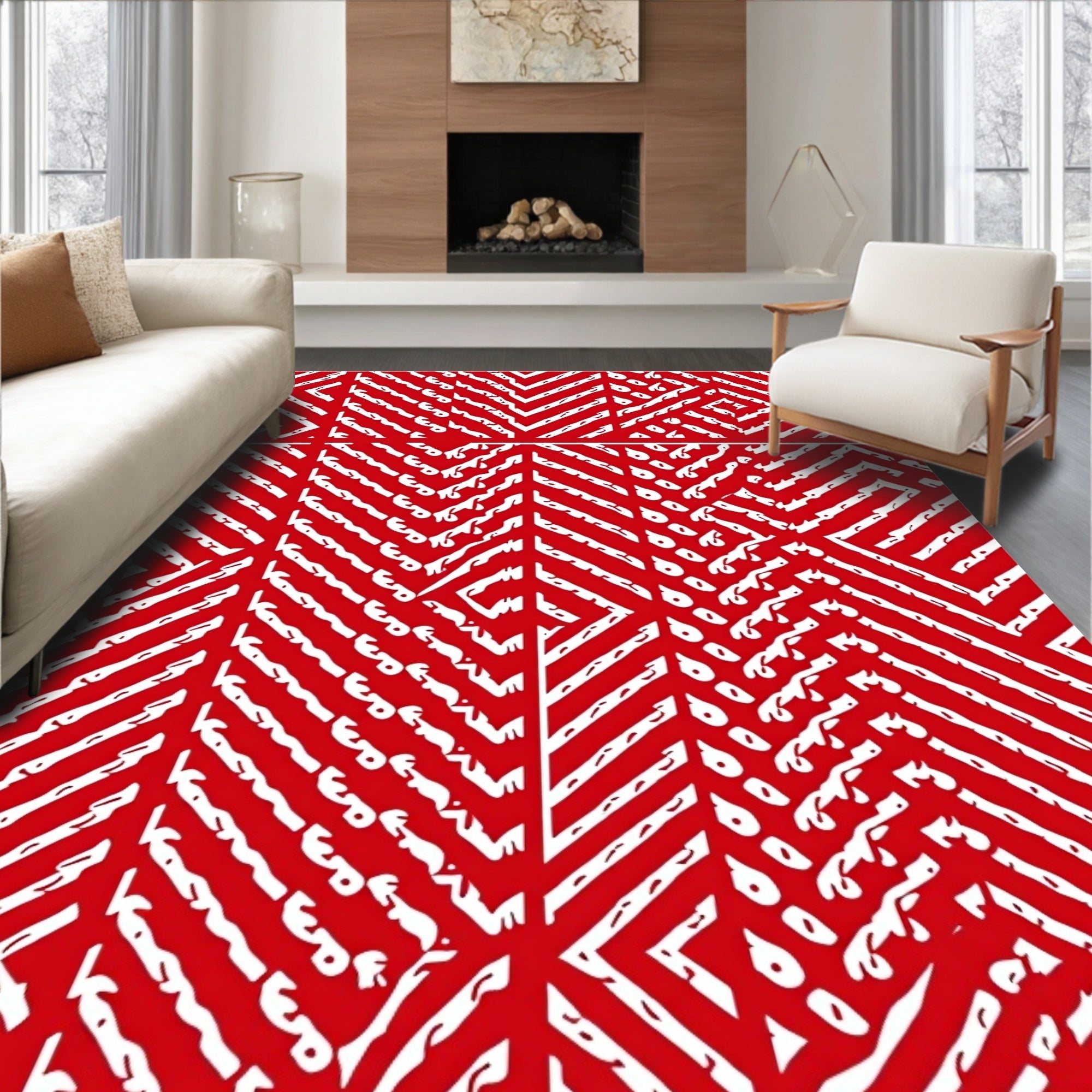Bold Red Abstract Interlocking Lines Rug
