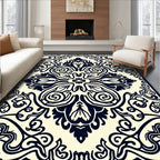 Dark Blue Floral Scrollwork Medallion Rug