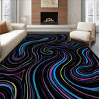 Vibrant Swirl Black Abstract Lines Rug