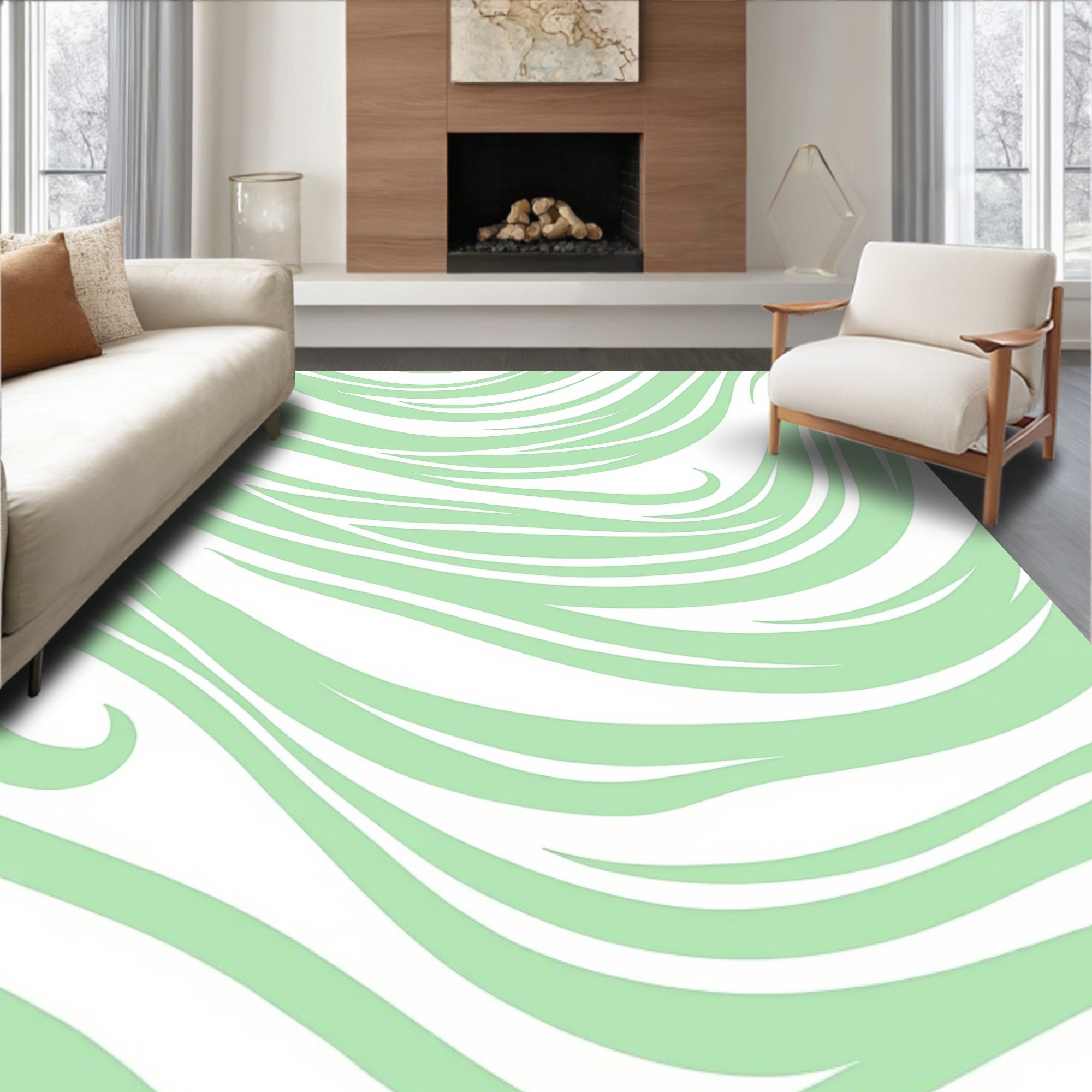 Pastel Green Flowing Wave Rug