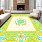Yellow Aqua Sunburst Border Rug
