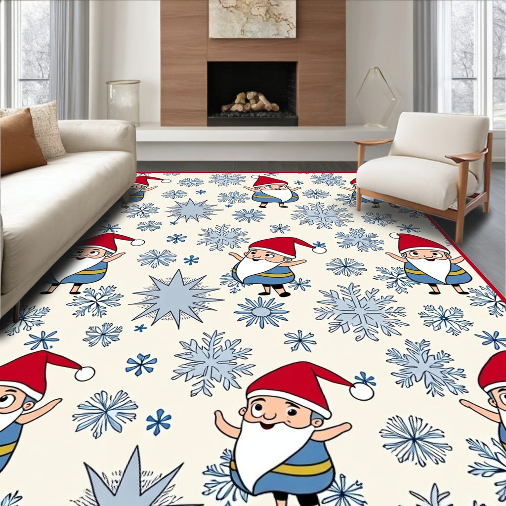 Festive Santa Snowflakes Holiday Repeating Rug