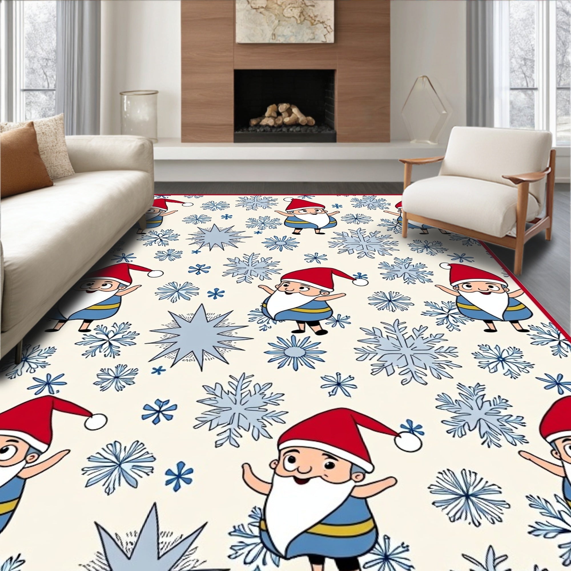 Festive Santa Snowflakes Holiday Repeating Rug