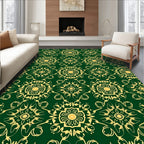 Emerald Green Gold Floral Medallion Layout Rug