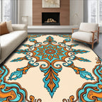 Symmetrical Teal Orange Floral Medallion Rug