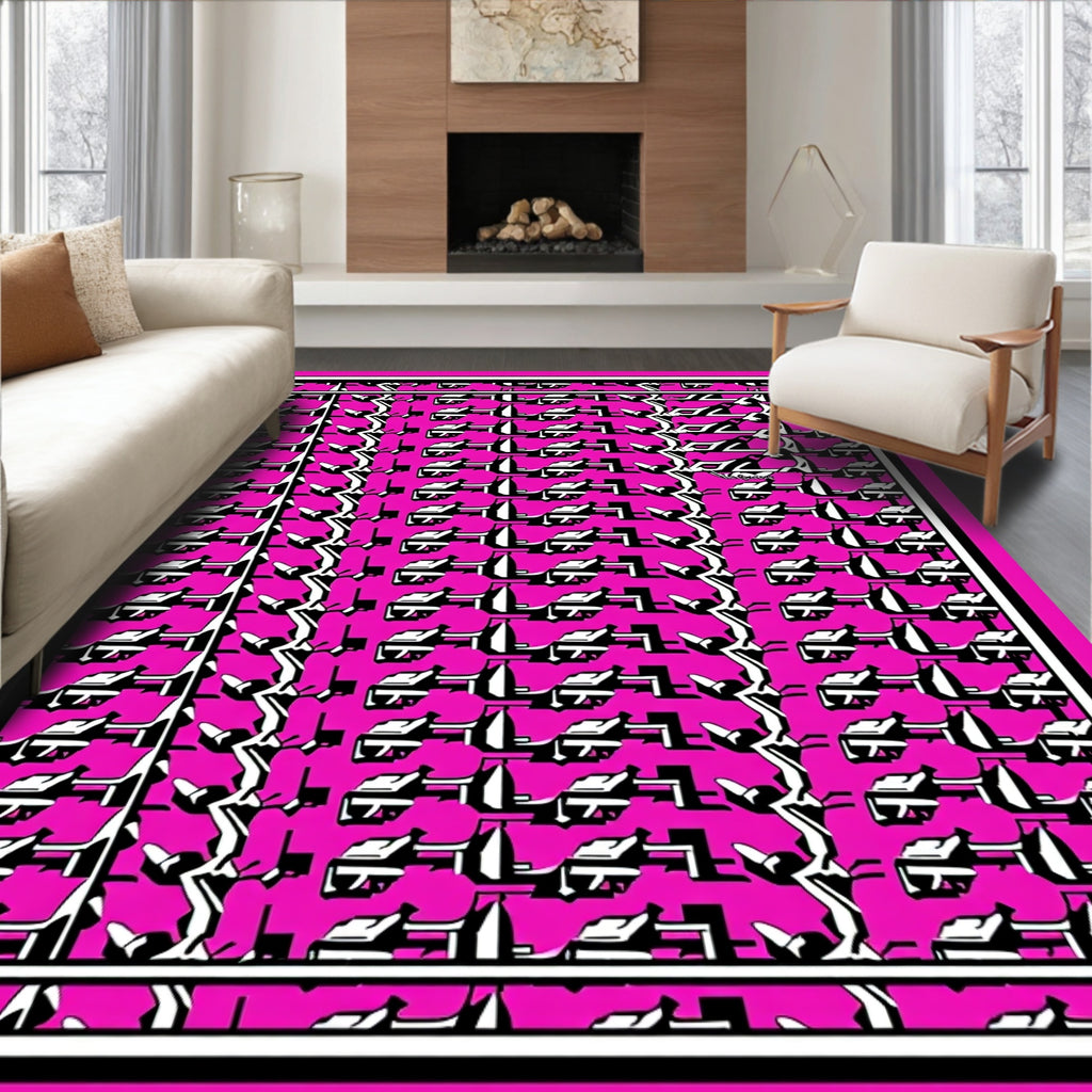 Hot Pink Geometric Abstract Repeating Rug