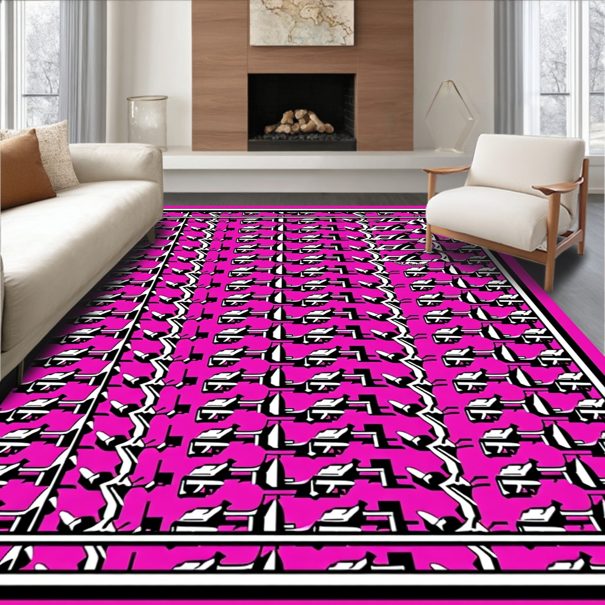 Hot Pink Geometric Abstract Repeating Rug
