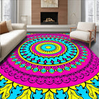 Vibrant Pink Yellow Blue Medallion Art Rug