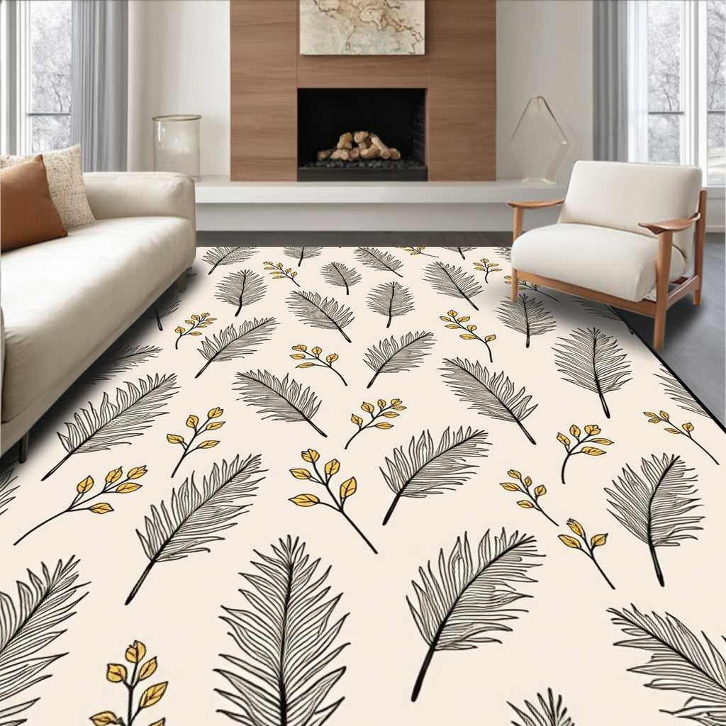 Natural Fern Leaf Gold Accents Rug