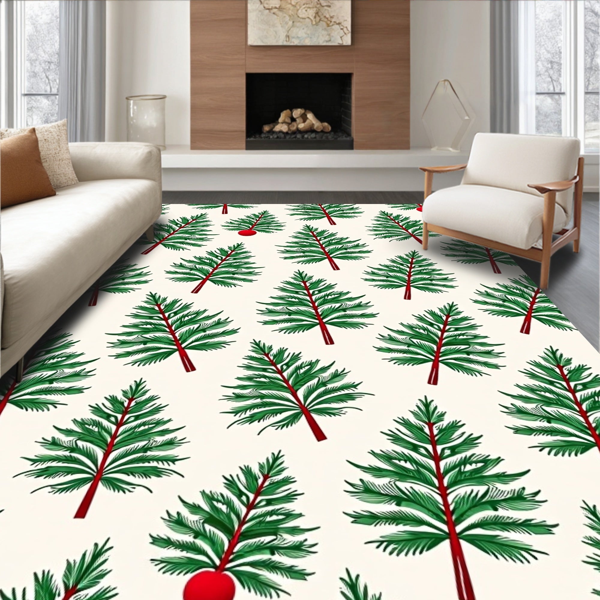 Green Pine Christmas Ornament Repeating Rug
