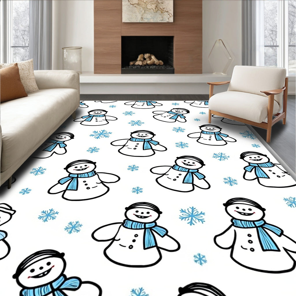 Cute Snowman Winter Scarf Snowflake Rug