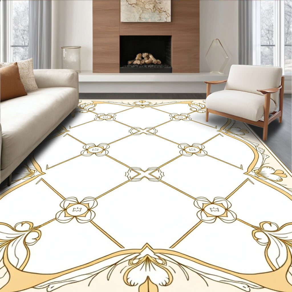 Golden Art Nouveau Floral Diamond Rug