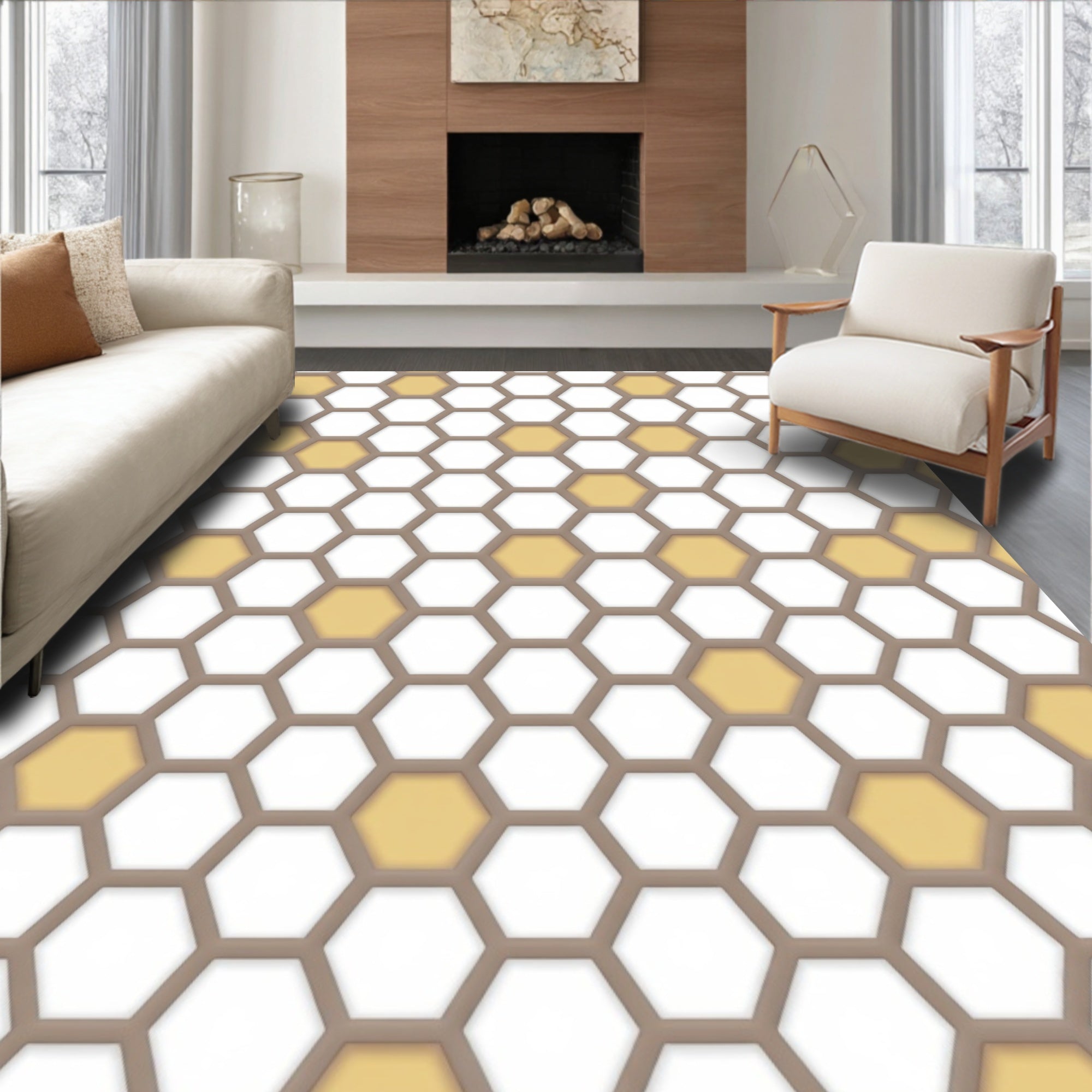 Modern Honeycomb Geometric Hexagon Rug