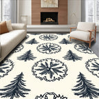 Dark Blue Pine Trees Botanical Outline Rug