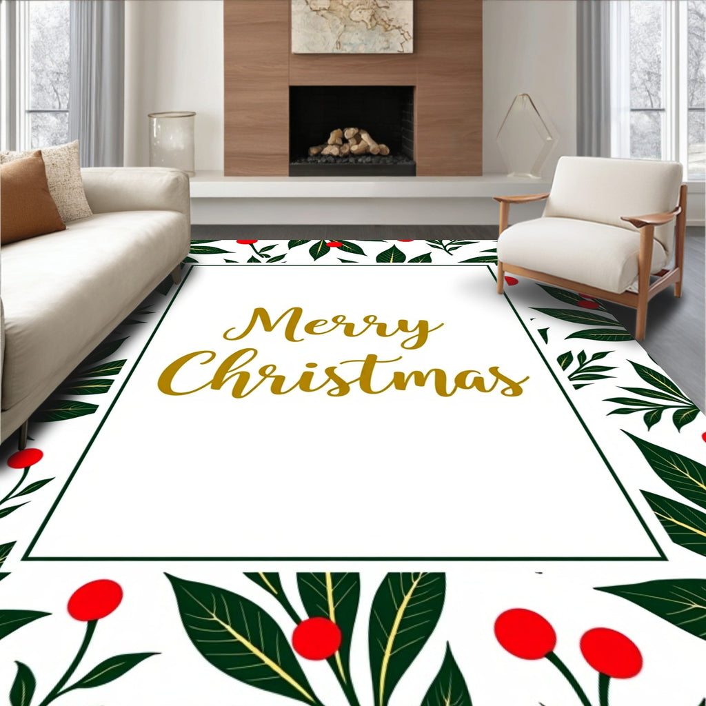 Festive Holly Berry Floral Border Rug