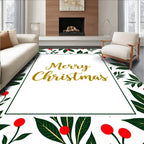 Festive Holly Berry Floral Border Rug