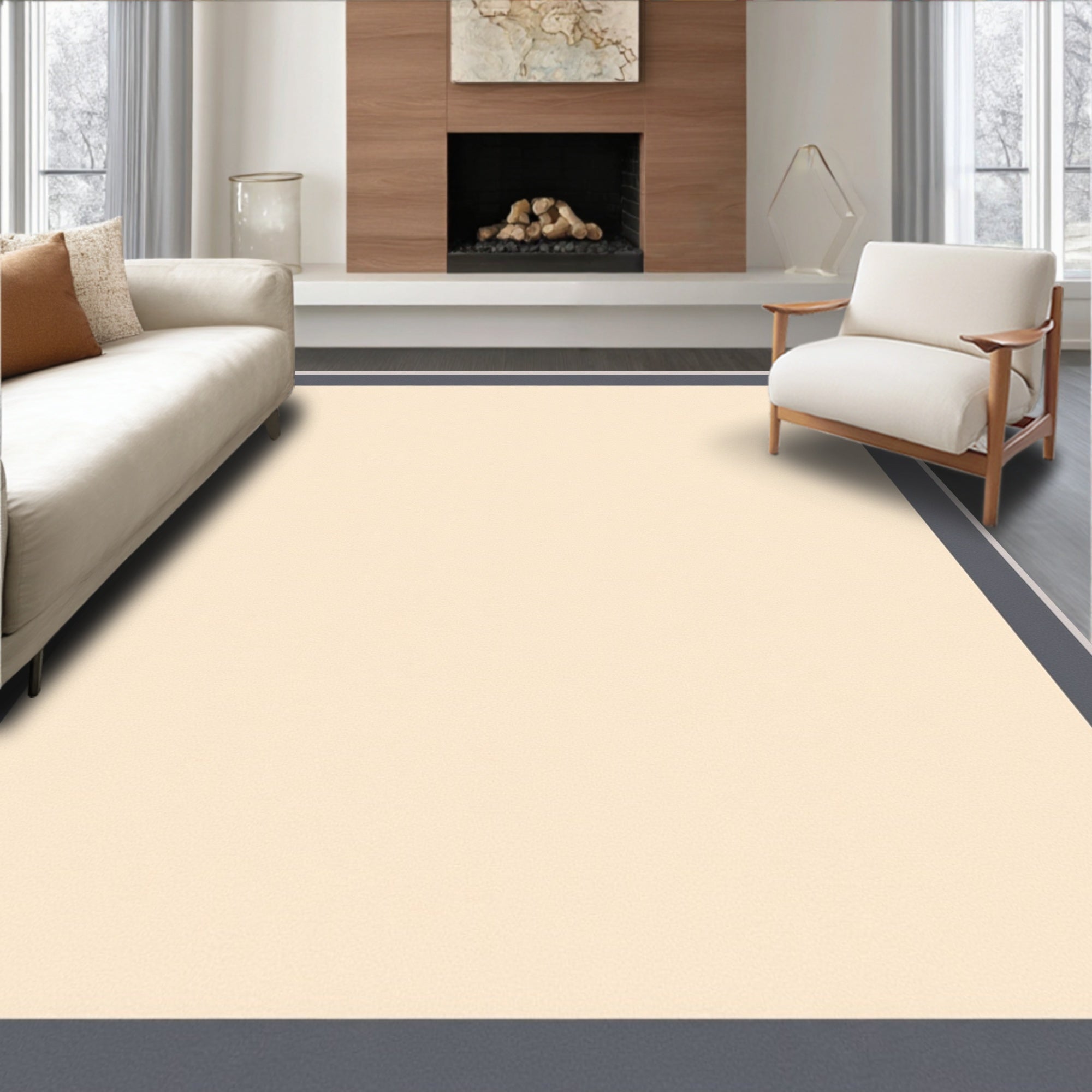 Cream with Gray Border Frame Rug