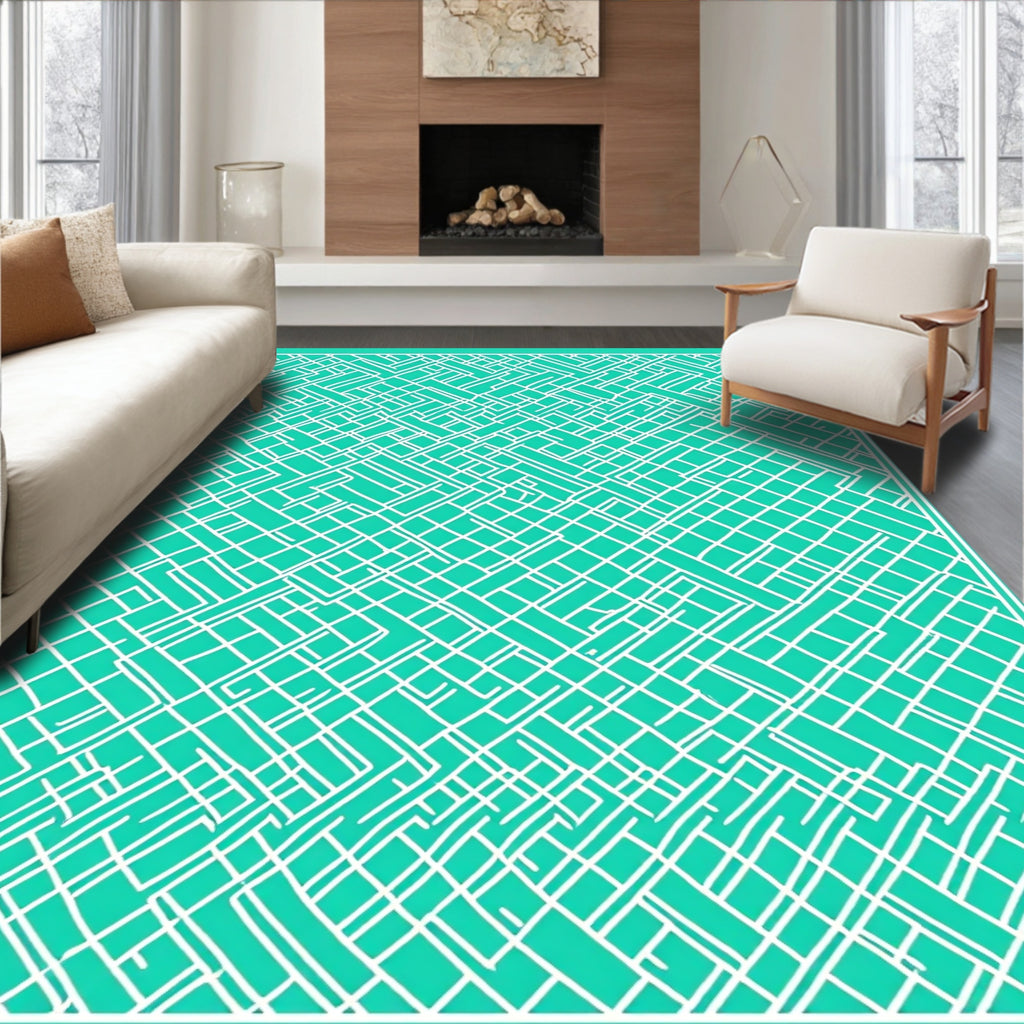 Abstract Geometric Linear Turquoise Rug