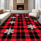 Red Black Buffalo Plaid Snowflakes Rug