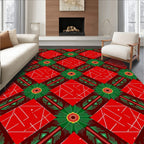 Crimson Green Radial Diamond Medallion Rug