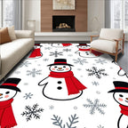 Festive Snowman Red Scarf Snowfall Rug