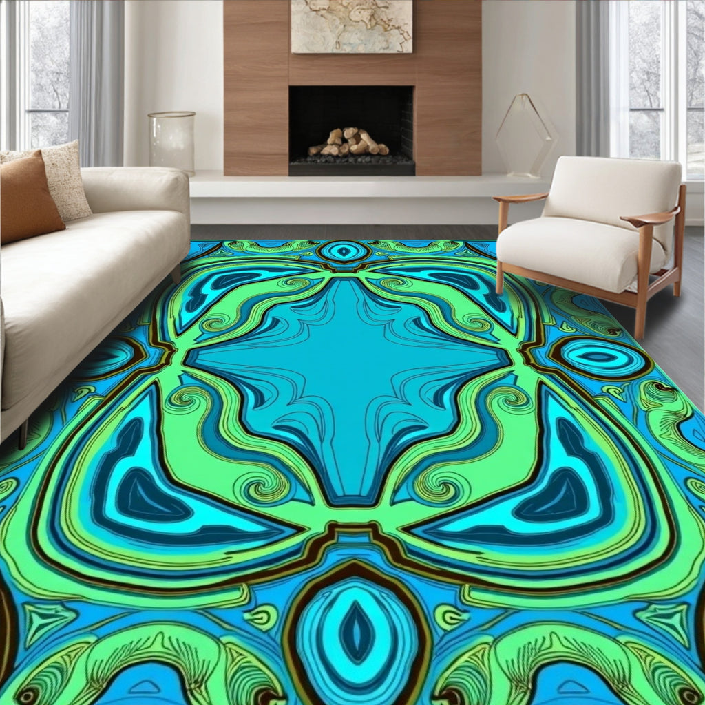 Turquoise Swirl Abstract Tile Rug