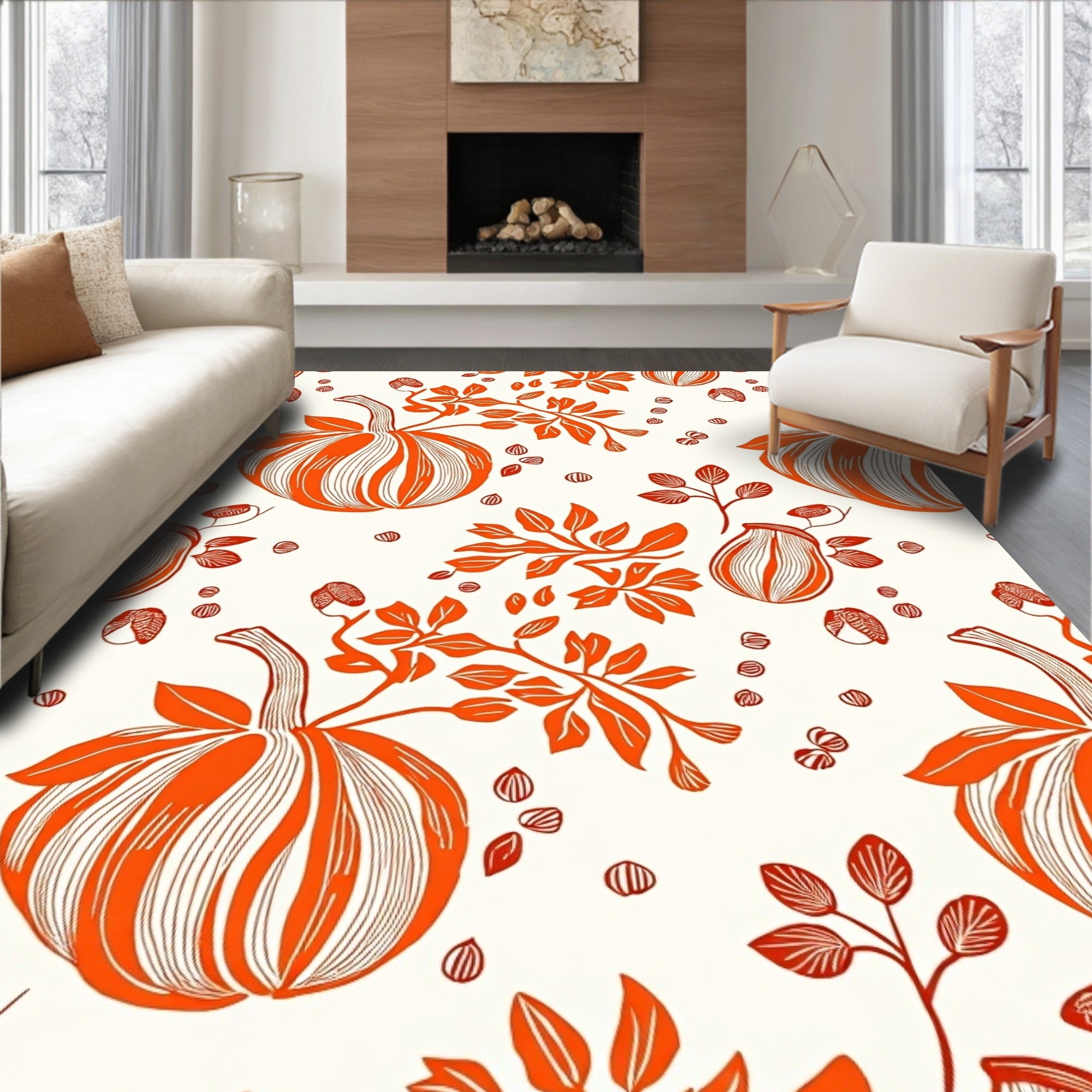 Orange Pumpkin Vine Botanical Repeat Rug