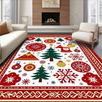 Holiday Red Green Santa Trees Ornaments Rug