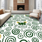 Whimsical Green Raccoon Swirls Rug