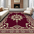 Burgundy Golden Floral Sunburst Medallion Rug
