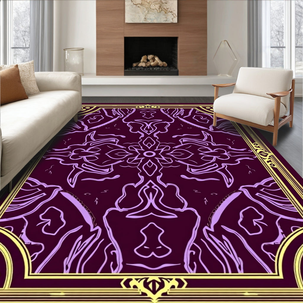 Dark Plum Lavender Ornate Scroll Rug