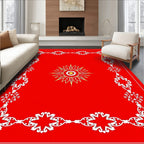 Red White Symmetrical Floral Star Rug