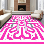 Bold Pink Geometric Circuit Maze Rug