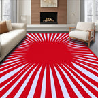 Radial Red Rays on Light Blue Rug