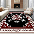 Deep Crimson Snowflake Geometric Medallion Rug