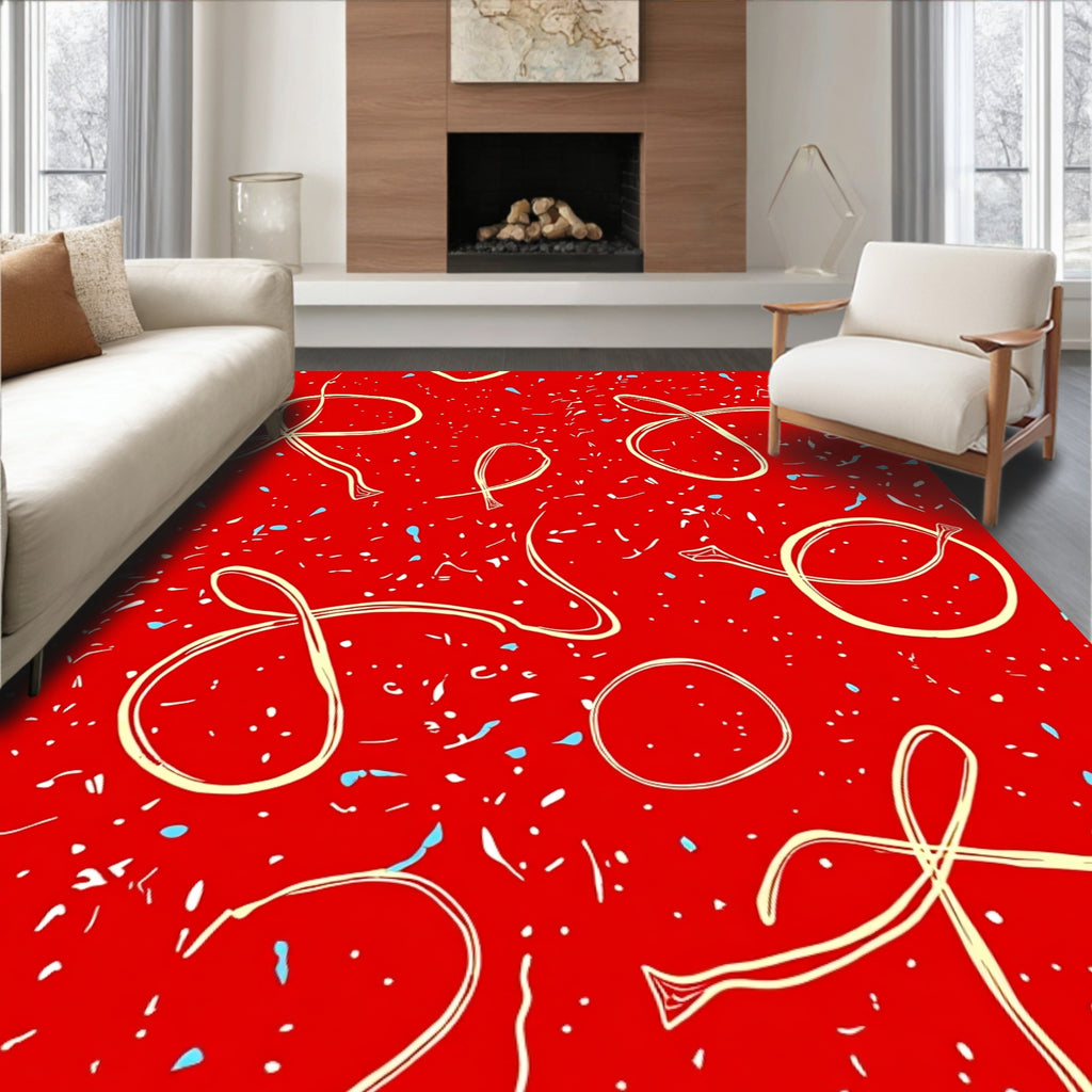 Scrawled Red Confetti Ribbon Rug