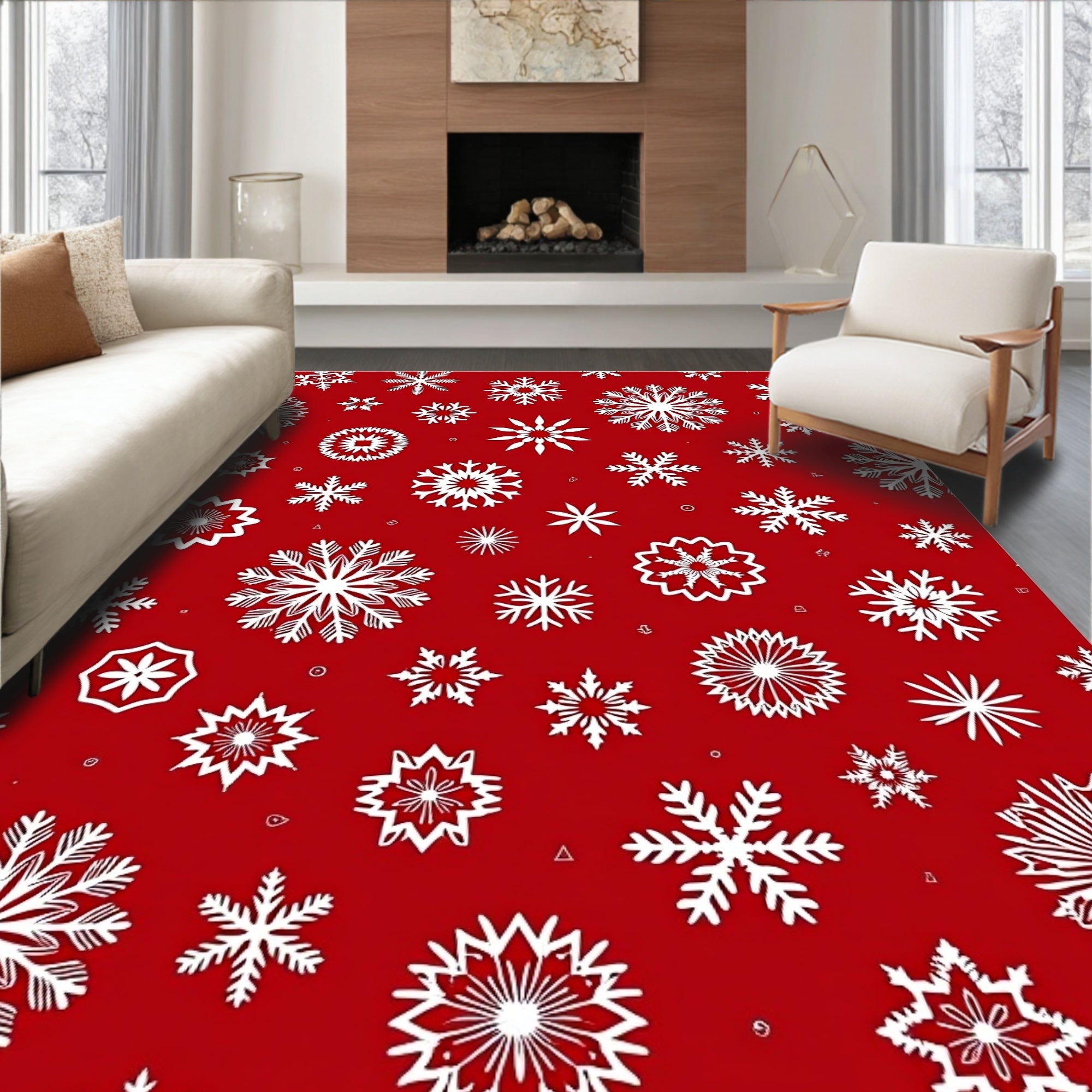 Red Festive Snowflake Assortment Rug