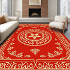 Ornate Scarlet Leaf Medallion Frame Rug