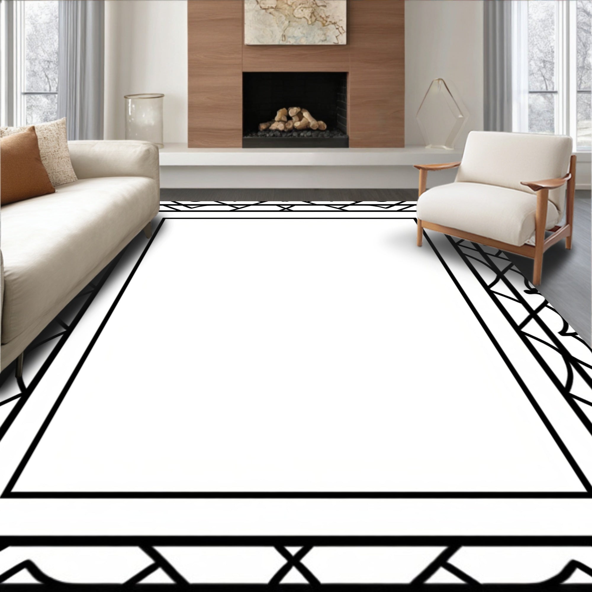 Art Deco Black Geometric Border Rug