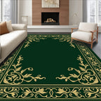 Elegant Gold Vine Border Emerald Green Rug